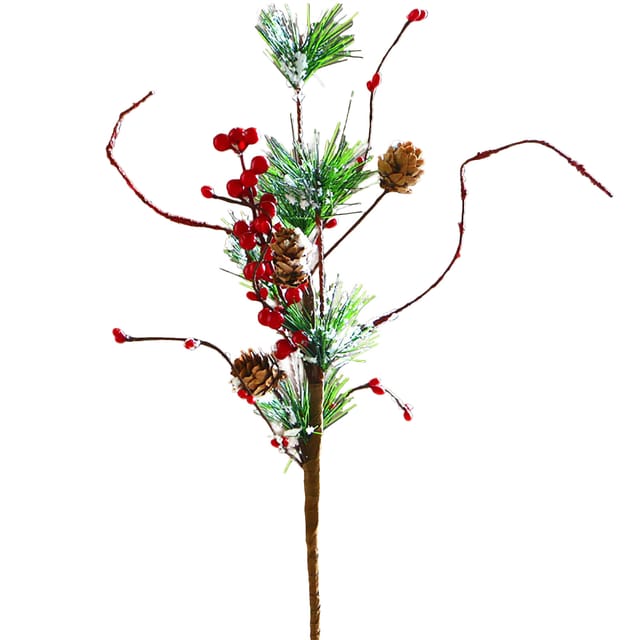 Künstliche, Schneebedeckte Kiefernzweige, 45 Cm Lange Tannenzweige Mit Roten Beeren Und Tannenzapfen Zur Weihnachtsdekoration, Vase