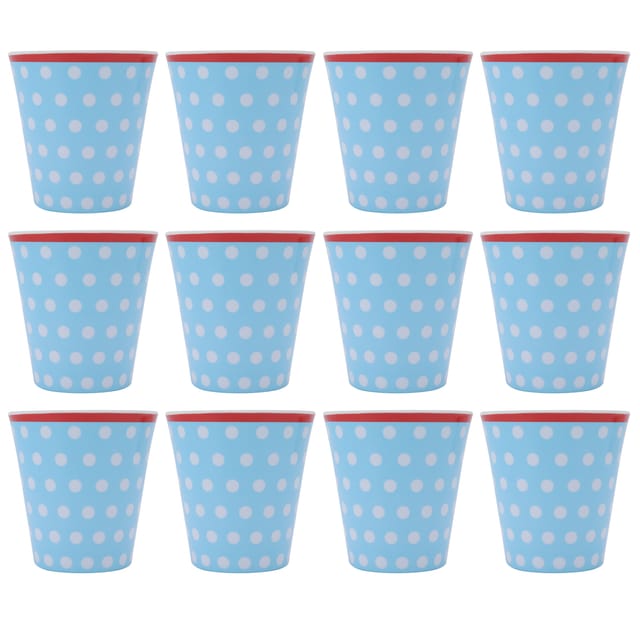 Set Mit 12 Hellblauen Melamin-trinkgläsern Mit Polka-dots (keramik-optik) Für Restaurants, Schulen Und Als Geschenk