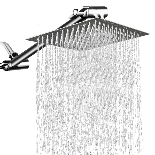 Quadratischer 12-zoll-hochdruck-regenduschkopf Aus Edelstahl Mit Chromoberfläche Und 11-zoll-verlängerungsarm. Mit Teflonband, Wasserfilter Und Breiter Gehäuseabdeckung.