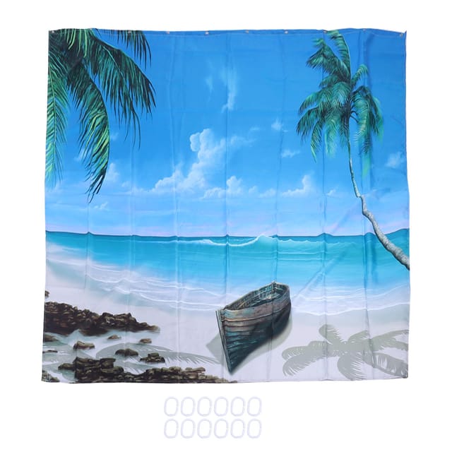 Duschvorhang Mit Ringen, Kein Bohren Erforderlich, Aus Pongee-polyester, 150 X 180 Cm, Mit 12 Ringen Für Das Badezimmer