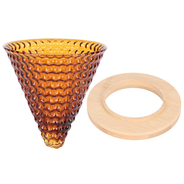Wiederverwendbarer Kaffeefilter Aus Braunem Glas Und Holz, Tropftrichter Für Kaffeemaschinen, Kaffeezubereitungszubehör Für Zuhause, Küche Oder Büro, Set Beinhaltet 1 Trichter Und 1 Basis (9,5 X 9,2 C