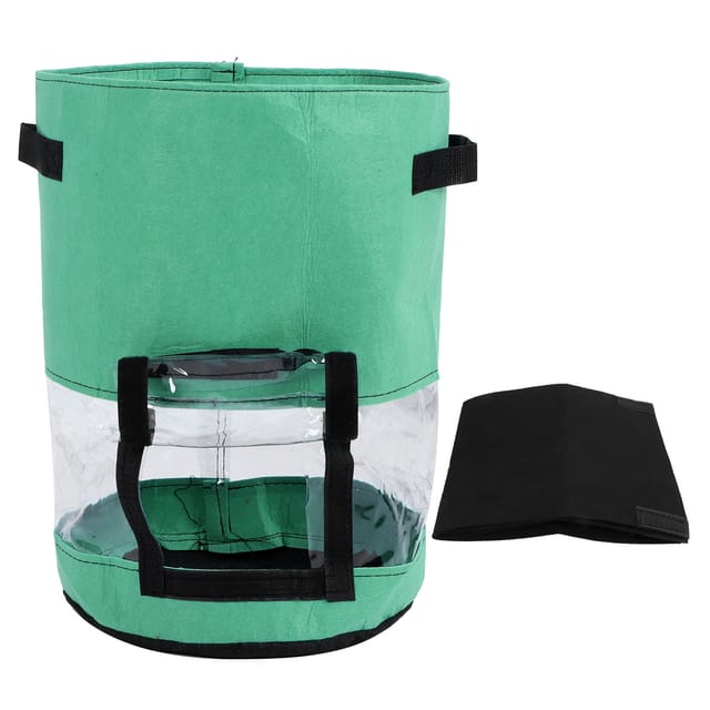 Kartoffelpflanzsack Mit 360°-sichtfenster, Grüner Pflanzbehälter Mit Verdunkelungsvlies, 35 X 45 Cm, 43 L/10 Gallonen