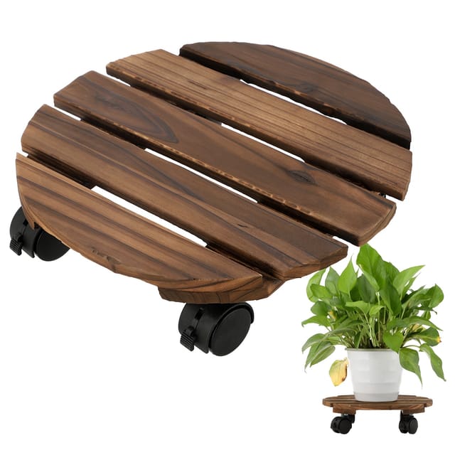 Pflanzenständer Aus Holz Mit 360°-schwenkrollen Für Wohnzimmer Und Garten, Geeignet Für Blumen Und Bonsai, 30 X 30 X 7,5 Cm, 1 Stück