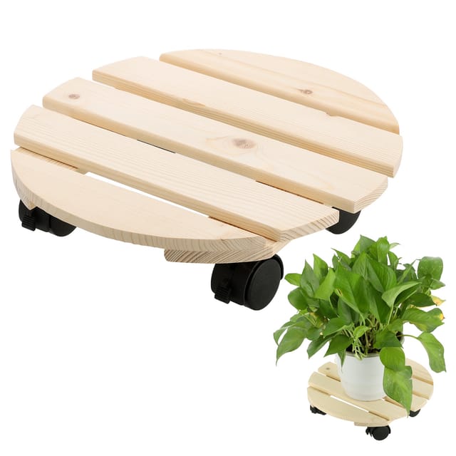 Pflanzenständer Aus Holz Mit 360°-rollen Für Wohnzimmer Und Garten, Inklusive Bonsai-ständer Mit Beinen, 28,5 X 28,5 X 7 Cm
