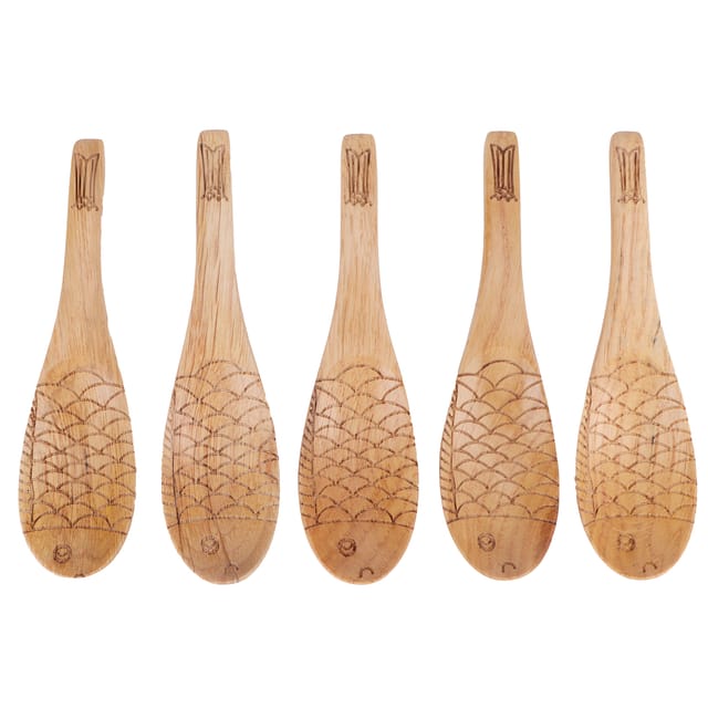Set Mit 5 Fischförmigen Reislöffeln Aus Holzverbundmaterial Für Suppen Und Zum Kochen