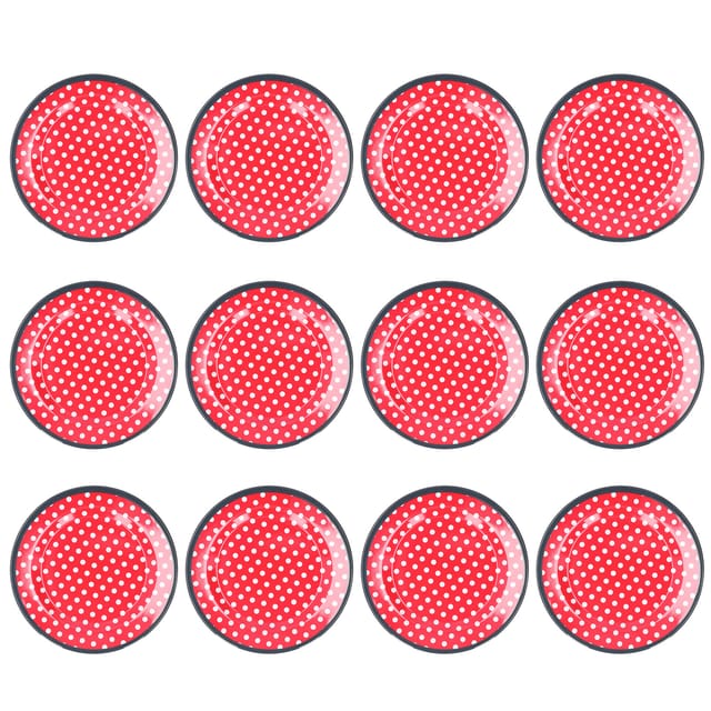 Set Mit 12 Robusten Melamin-salattellern Für Den Privaten Und Gewerblichen Gebrauch (rotes Punktmuster)