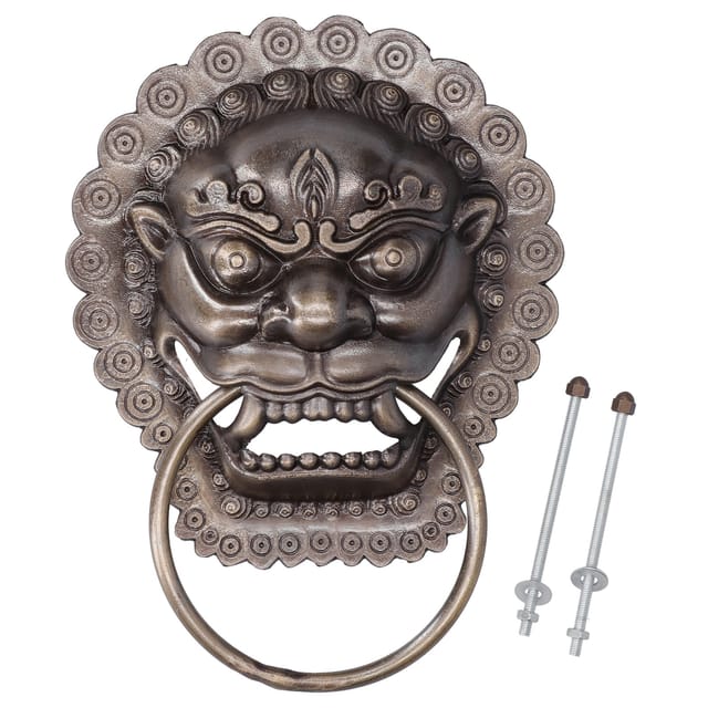 Türhammer Im Chinesischen Stil Mit Antikem Tierkopf, Ring Aus Bronze Und Messing, 26 X 19 Cm, Für Holztüren Und Innenhöfe, 1 Hammer, 2 Schraubensätze