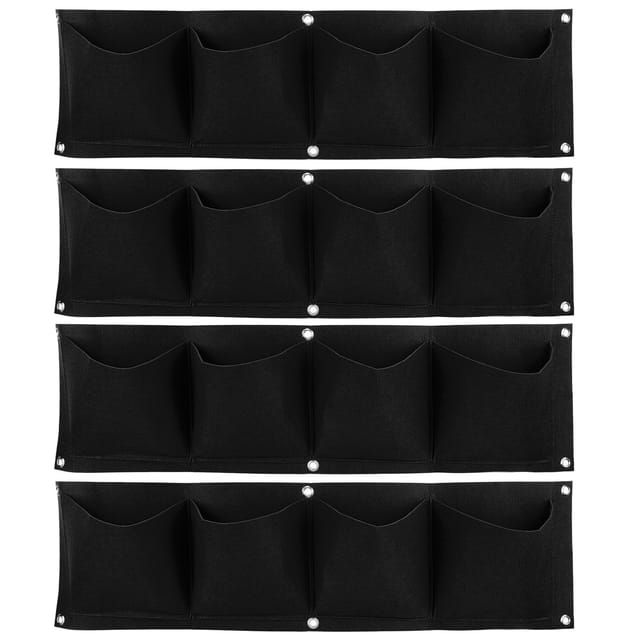 Set Mit 4 Wiederverwendbaren, Biologisch Abbaubaren Filz-wandpflanzsäcken Mit Je 4 Fächern Für Garten Oder Balkon, Schwarz