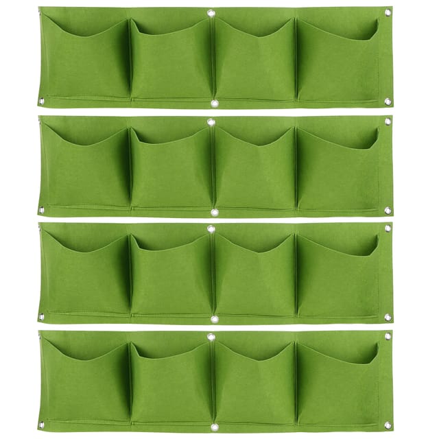 Set Mit 4 Wiederverwendbaren, Biologisch Abbaubaren Wand-pflanzsäcken Aus Filz Mit 4 Taschen Für Den Ökologischen Gartenbau, 79,5 X 22 Cm