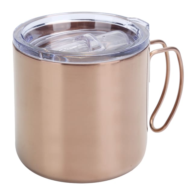 Retro-doppelwandiger Edelstahlbecher (304) Mit Deckel, Hitzebeständig, Für Picknicks Und Grillabende, 8,5 X 9 Cm, Roségold, 237 G