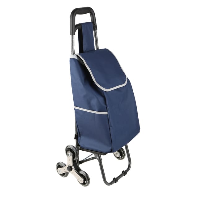 Faltbarer Einkaufswagen Mit Stofftasche, Zusammenklappbarer Treppenwagen Mit Pu-rädern, 40 Kg, 43 X 35 X 96 Cm