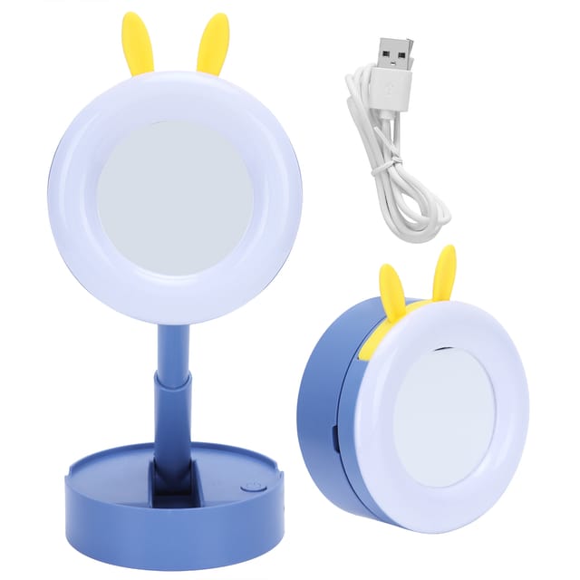 Faltbarer Led-schminkspiegel, Hochformat, Tischspiegel Für Kinder Und Mädchen, Blau, Mit Lampe Und Usb-kabel