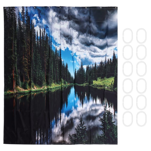 Duschvorhang Mit Landschaftsmuster, Polyester-badewannenabtrennung Mit 12 Ringen, Badezimmerdekoration, 180 X 180 Cm