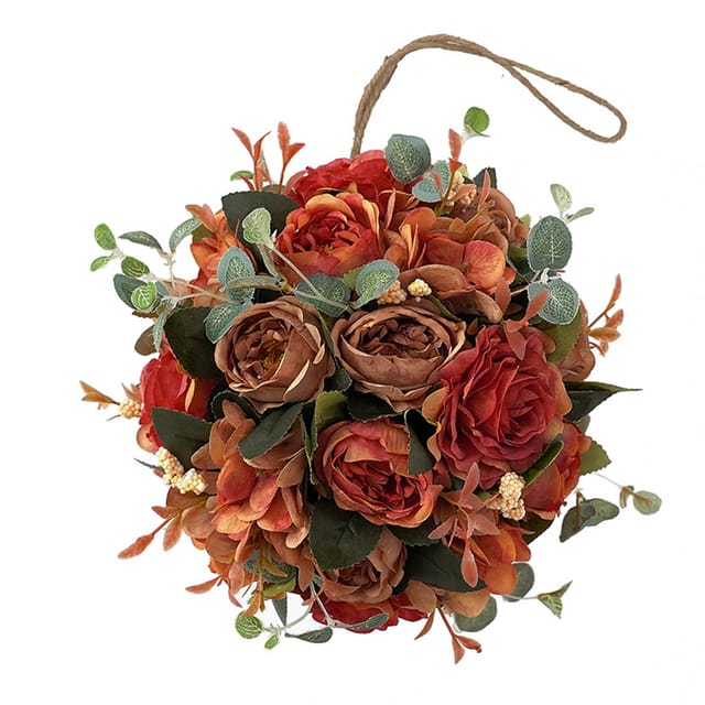 Künstliche Blumenkugel Mit Pfingstrosen- Und Hortensienmotiv, 20 Cm, Herbststil, Aus Kunststoffgewebe, 1 Stück