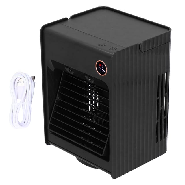 2-in-1-tischluftkühler Mit Oszillierender Funktion, Luftbefeuchter Und Sprühfunktion, Licht, Usb-ladeanschluss, Schwarz