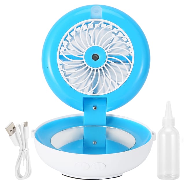 Multifunktionaler, Faltbarer Tischventilator, Kosmetikspiegel, Tragbarer Luftbefeuchter, Usb-aufladbar, Blau