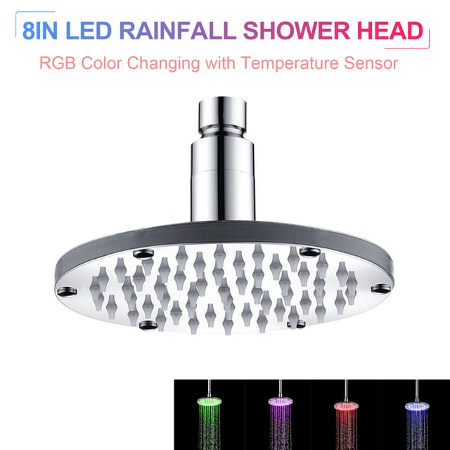 8-zoll-runder Led-regenduschkopf Mit Automatischer Rgb-farbumschaltung Und Temperatursensor Für Das Badezimmer