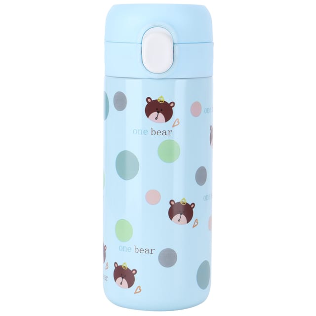 Originale Wasserflasche Aus Edelstahl 304 Mit Anime-tiermotiven, Federknopf- Und Strohhalmverschluss Für Damen, Blau, 350–500 Ml