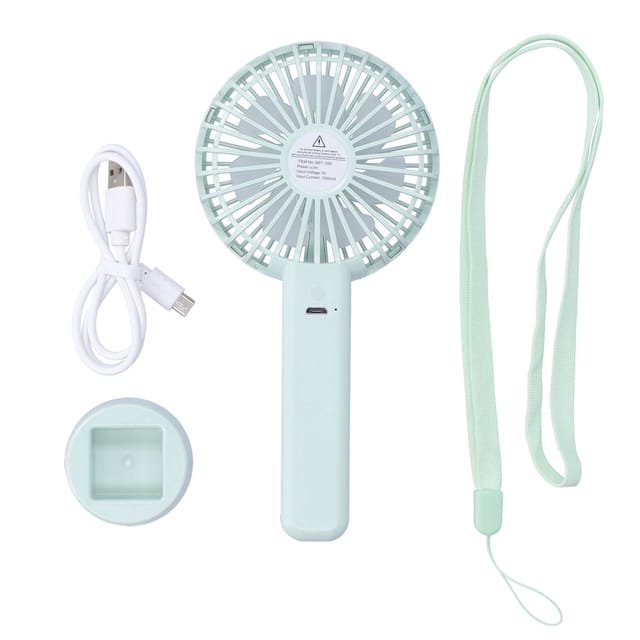 Kompakter, Grüner, Tragbarer Ventilator, Usb-aufladbar, Leise, Mit Ständer Für Den Außen- Und Bürogebrauch