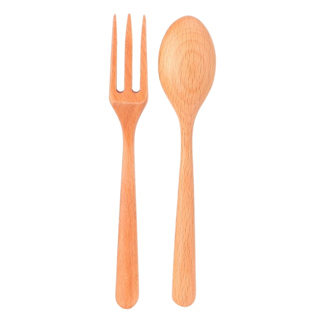 2-teiliges Besteckset Aus Buchenholz: Gabel Und Löffel, Hitzebeständig Und Langlebig, Für Küche, Haushalt, Restaurant Und Büro