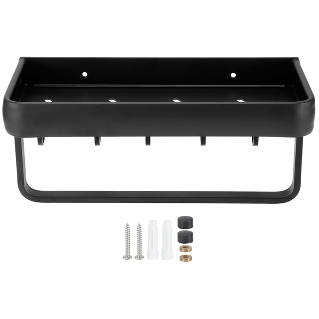 30 Cm Hohlraum-aluminium-wandregal Für Badezimmer, Aufbewahrungskorb-organizer (einfaches Regal Mit Handtuchstange Und 5 Haken)
