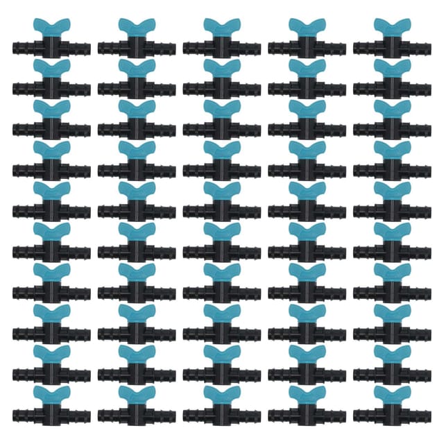 Packung Mit 50 Doppelsieb-kugelhähnen Für Tropfbewässerung, Kunststoff, 10 X 5,5 X 2,5 Cm, 20 Mm Rohrdurchmesser, Garten Und Landwirtschaft