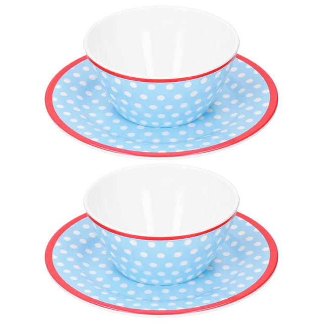 Set Aus 4 Melamin-tellern Und -schüsseln Mit Hellblauem Punktmuster, 14,6 Cm Und 22,5 Cm, Geeignet Für Küche, Haushalt, Restaurant Und Hotel.
