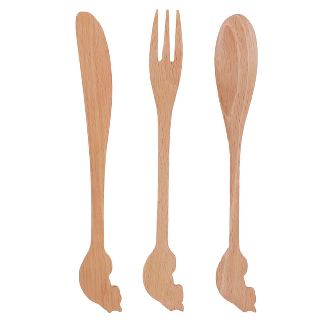 Besteckset Aus Holz Mit Langen Griffen, Löffel, Gabel, Messer, Küchenutensilien Im Japanischen Stil