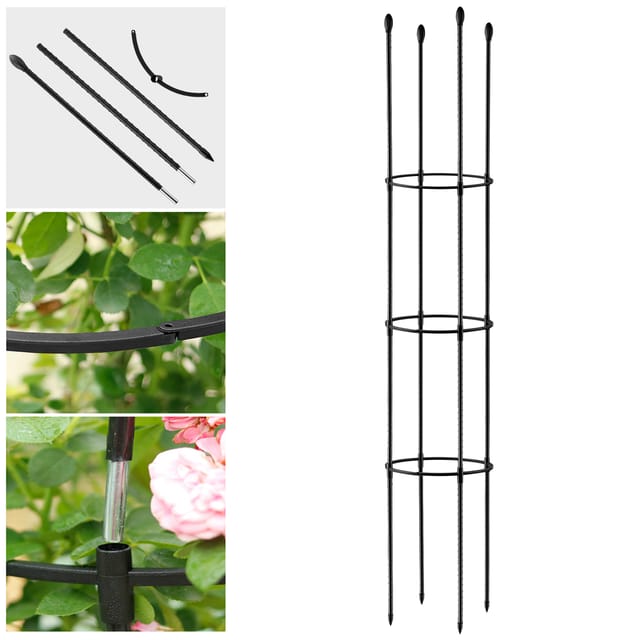 Pflanzenstütze Aus Metall Und Kunststoff Für Kletterpflanzen, Für Töpfe Und Gärten, Zimmerpflanzen, Blumenstütze, 154 Cm Hoch, 29 Cm Durchmesser, Set Mit 12 Kunststoffringen, 4 X 50 Cm Stäben, 8 X 30