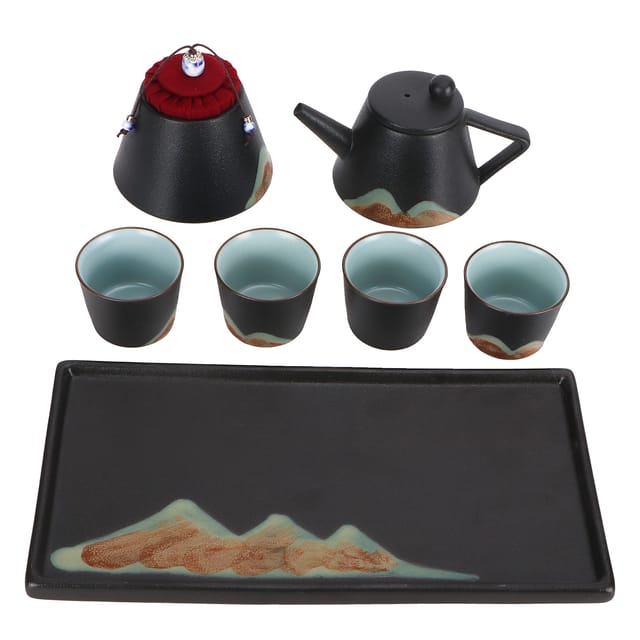 Handgefertigtes Kung-fu-teeservice Aus Schwarzer Keramik: Teekanne, Tasse, Tablett, Teedose, Geschenkbox Für Wohnaccessoires