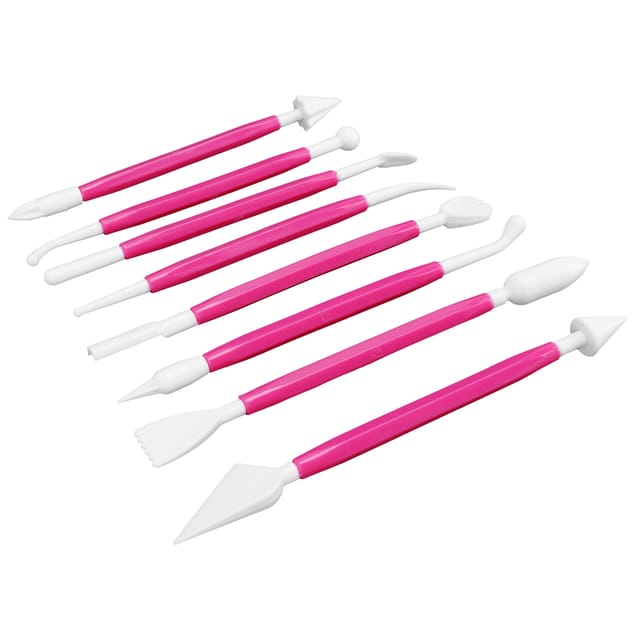 Set Mit 8 Zuckerpaste-dekorationswerkzeugen, Kunststoff-gravurstiften, Rot Und Rosa, Torten- Und Gebäckzubehör, Diy