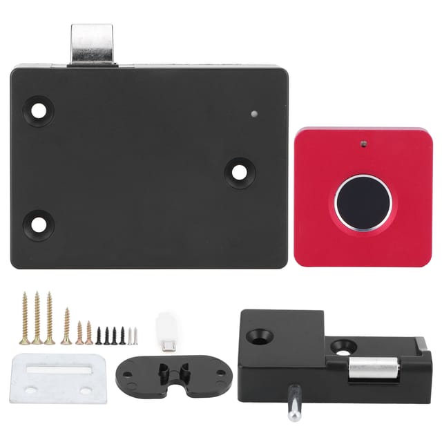 Intelligentes Fingerabdruckschloss Für Zuhause, Aluminiumlegierung, Für Schubladen Und Schränke, Kleines Rotes Quadratisches Elektrisches Schloss