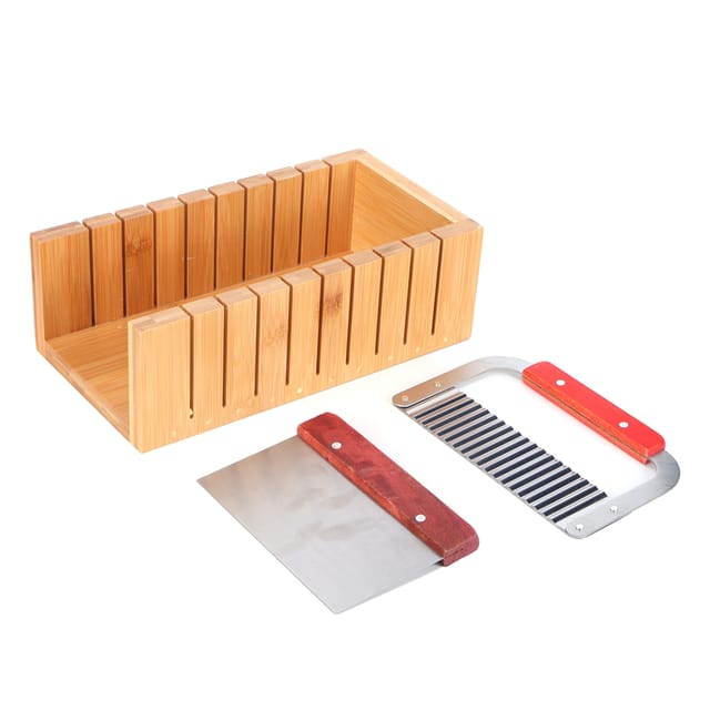 Seifenschneider-set Aus Holz Mit Geraden Und Gewellten Messern Aus Edelstahl 304 Für Brotformen