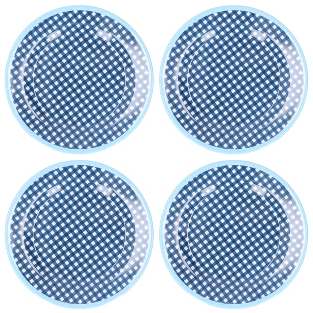 Set Aus 4 Dunkelblauen 22,6 Cm Salattellern Mit Gittermuster, Obstteller, Dessertteller, Kuchenteller, Gebäckteller, Melamingeschirr