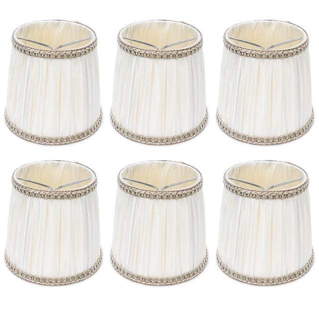 Set Mit 6 Beigefarbenen Lampenschirmen Aus Eisenstoff Mit E14-kerzenfassungen (10,5/13,3/12 Cm) Für Schlafzimmer, Wohnzimmer, Hotel
