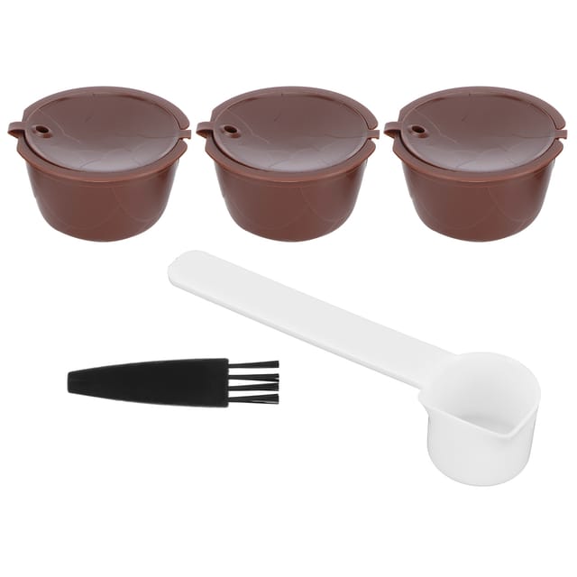Wiederverwendbare, Nachfüllbare Kaffeekapseln, Filterset Kompatibel Mit Dolce Gusto Maschinen (3 Kaffeekapseln, 1 Löffel, 1 Bürste), Pp Und Edelstahl 304, 5,2 X 3,5 Cm