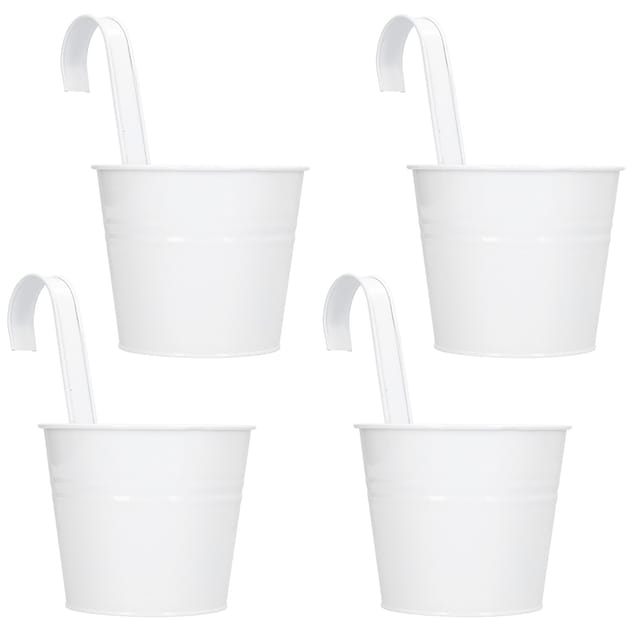 Set Mit 4 Wand-pflanzgefäßen Für Sukkulenten Mit Eisenhaken Für Balkon, Garten, Innen- Und Außendekoration, Weiß, Abnehmbar