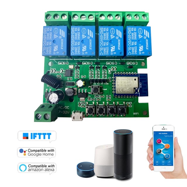 Tuya Smart Wireless Switch Module Wifi+bt 433mhz Universal 4-wege Dc 5v Timer Fernbedienung Smartphone-app Kompatibel Mit Alexa, Google Home Und Ifttt Für Smart Home