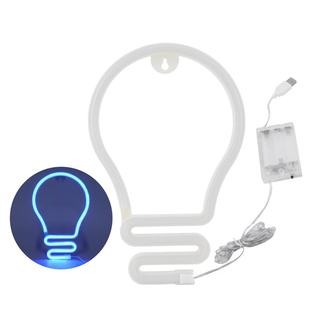 Neon-leuchtschild In Form Einer Glühbirne, Led-wanddekoration Für Partys, Weihnachten Und Hochzeiten, Usb-/batteriebetrieb, 25,5 X 16,6 X 1,5 Cm, Blau
