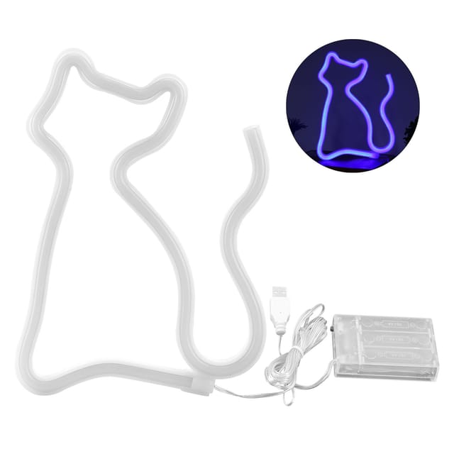 Neon-leuchtschild In Katzenform, Led-dekorationsleuchte Für Hochzeiten Und Partys, Usb-/batteriebetrieb, Blau