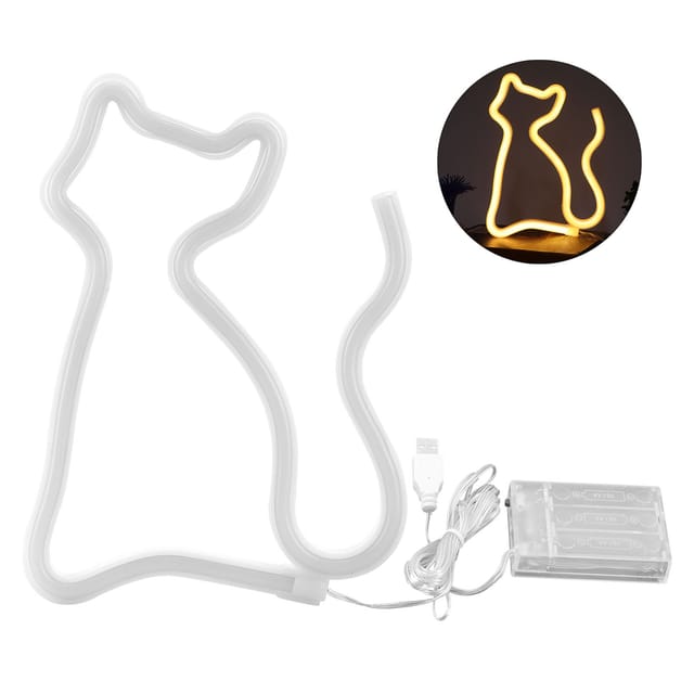 Neon-leuchtschild In Katzenform, Dekorative Led-leuchte Für Hochzeiten Und Partys, Usb-/3 Aa-batteriebetrieb, Warmes Licht