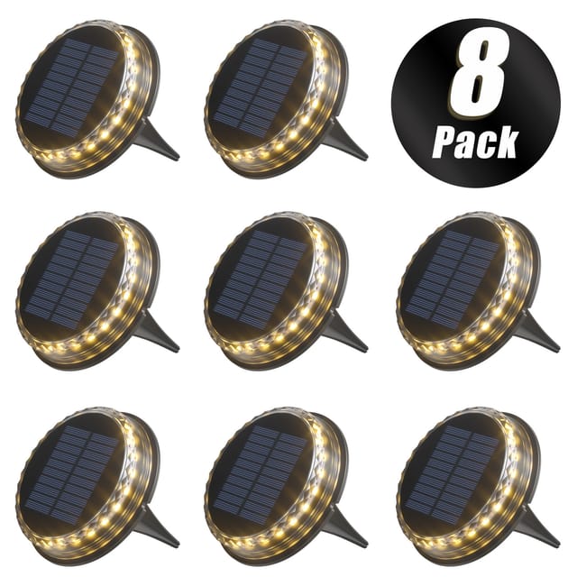 8-teiliges Set Aus Warmweißen Led-solar-einbaustrahlern, Ip68 Wasserdicht, Für Den Außenbereich Geeignet, Ideal Für Die Gestaltung Von Gärten, Höfen, Einfahrten, Terrassen, Patios Und Wegen.