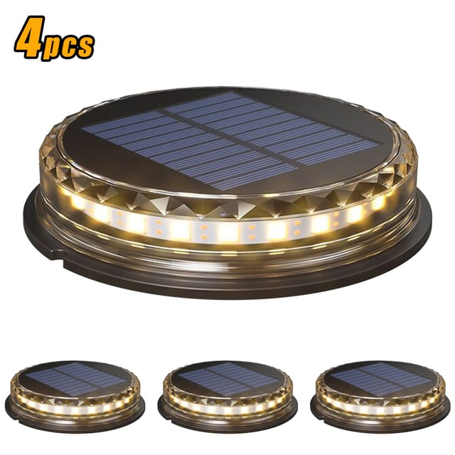 Set Aus 4 Warmweißen Led-solar-außenstrahlern, Ip68 Wasserdicht, Für Die Installation Im Boden In Gärten, Landschaftsgestaltung, Einfahrten, Innenhöfen, Terrassen Und Gehwegen.