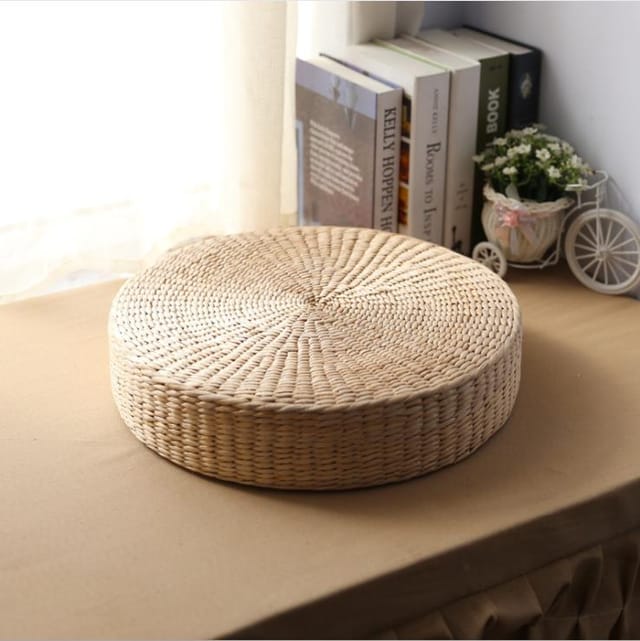 Handgefertigtes Stroh-bodenkissen Im Japanischen Tatami-stil, Rund, Mit Natürlicher Polsterung Für Den Außenbereich, 50 X 6 Cm, 1 Stück