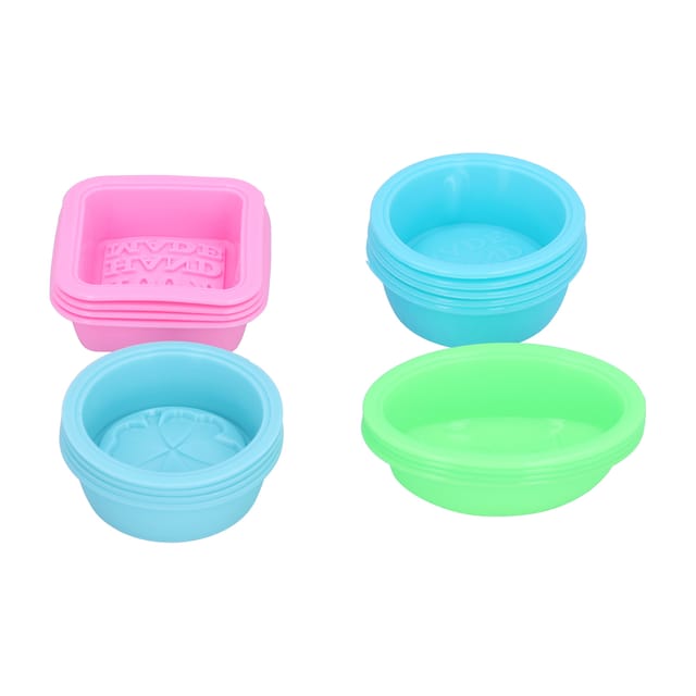 Set Mit 16 Multifunktionalen, Lebensmittelechten Silikon-backformen Für Küche, Partys, Camping: 4 Dunkelblaue (englische Version), 4 Grüne, 4 Rosa, 4 Hellblaue (vierblättriges Kleeblatt)