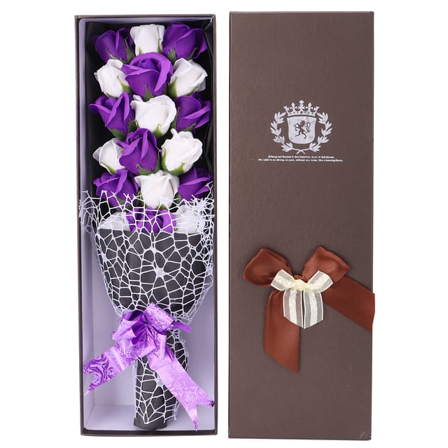 Kreativer Künstlicher Rosenstrauß Aus Seife, Perfekt Als Geschenk Zur Hochzeit, Zum Valentinstag Oder Zu Partys (lila-weiße Schachtel)