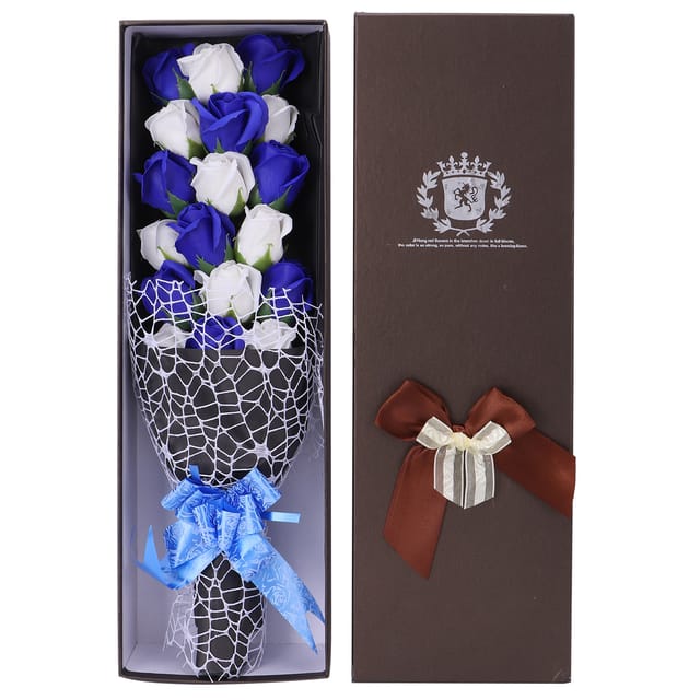 Künstlicher Rosenstrauß Aus Kreativer Seife, Perfekt Als Geschenk Zur Hochzeit, Zum Valentinstag Oder Zu Partys (blau-weiße Schachtel)