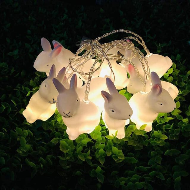 Lichterkette Mit Osterhasenmotiv, 1,5 M, 10 Weiße Leds, Dekorativ, 2 Aa-batterien Nicht Enthalten, Kunststoff, Für Den Innen- Und Außenbereich, Partys, Geburtstage, Hochzeiten