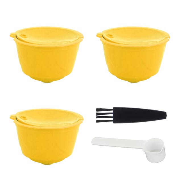 Wiederverwendbares Kapselset, Kompatibel Mit Dolce Gusto, Edelstahl 304 + Pp-kaffeefilter, Gelb, 5,2 X 3,5 Cm, Set Mit 3 Kapseln, 1 Löffel, 1 Bürste