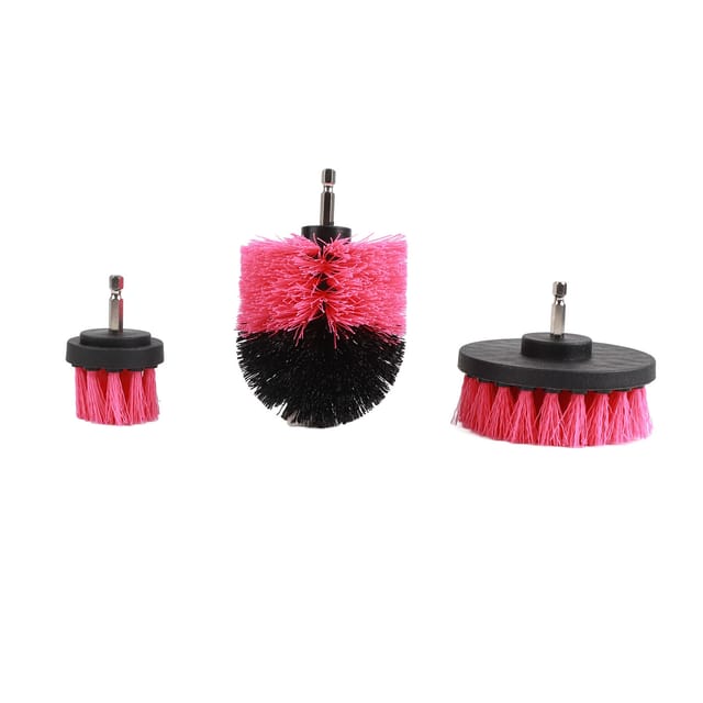 Set Mit 3 Pinkfarbenen Kunststoff-reinigungsbürsten Für Bad, Küche, Wände Und Böden
